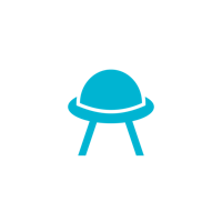 a blue ufo icon on a black background