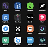 a list of different apps on a black screen