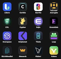 a list of different apps on a black screen