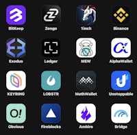 a group of different cryptocurrency apps on a black background